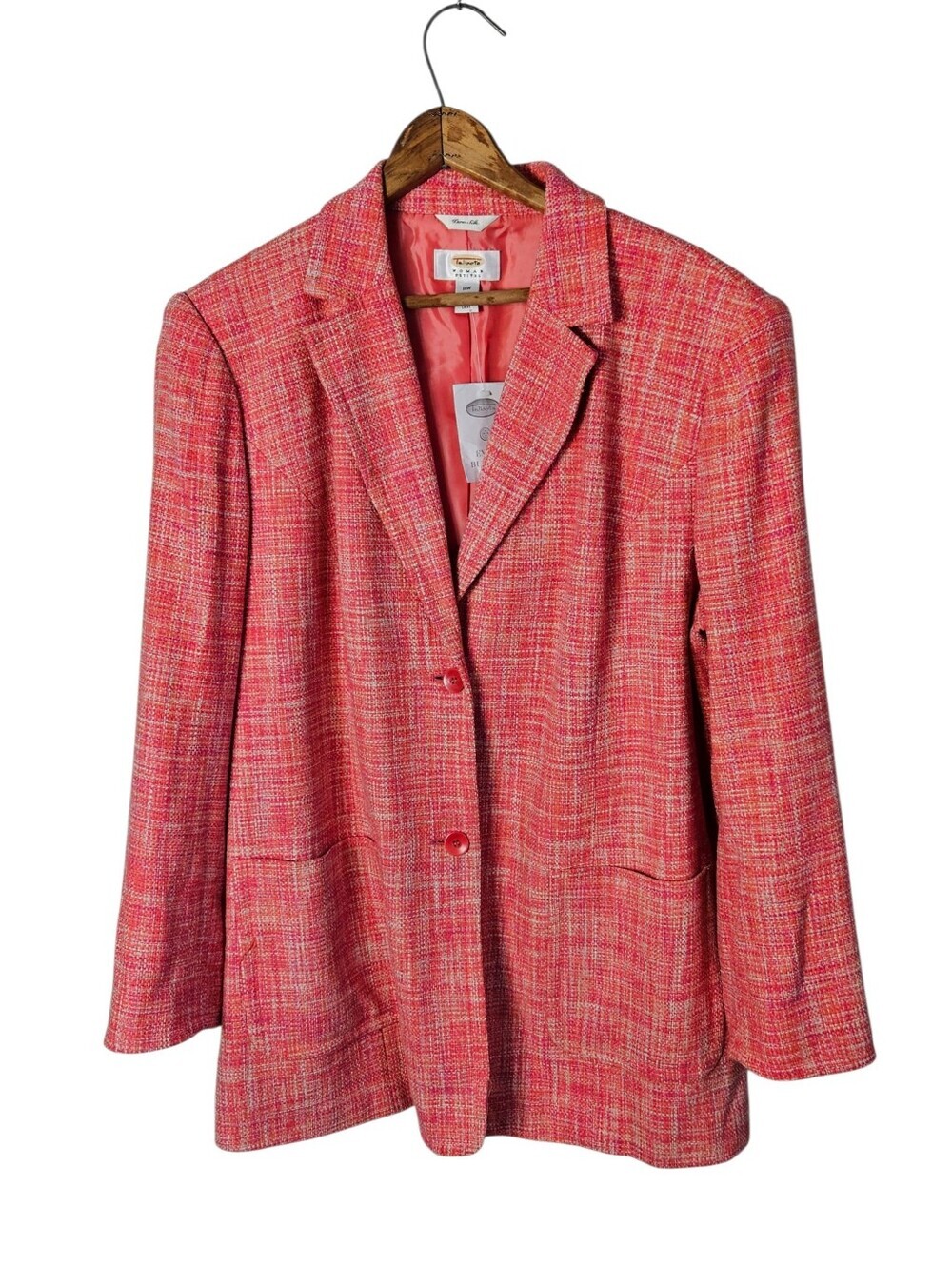 NWOT Talbots Coral Pink Tweed 100% Silk Lightweight Blazer, 16W Petite
